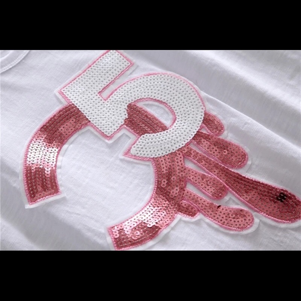 White And Pink Relaxed Fit Cotton Sequin Tee - Picture 4 of 6